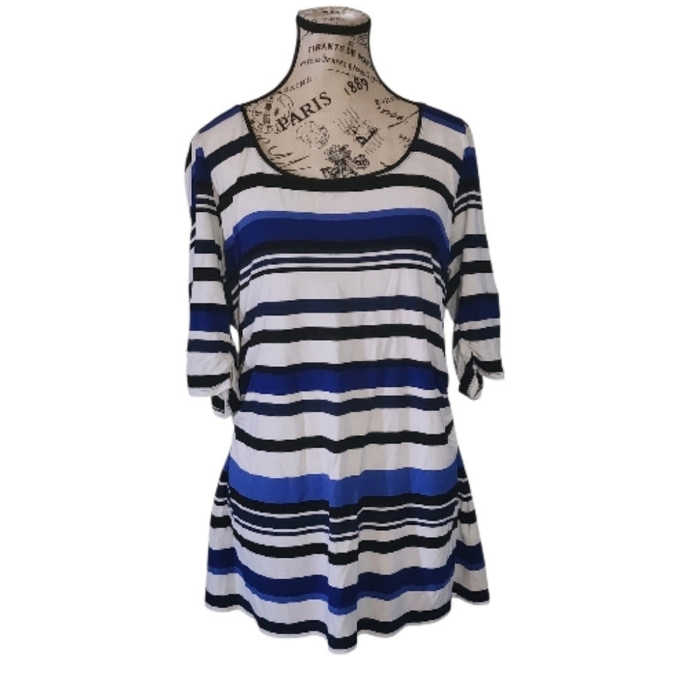 White House Black Market Striped Keyhole Back Tunic, Size X-Large